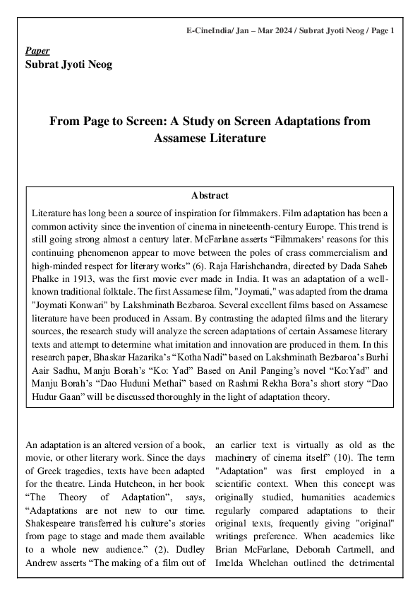 (PDF) From Page to Screen: A Study on Screen Adaptations from Assamese ...