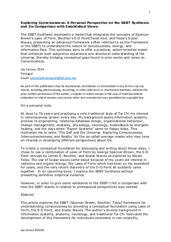 (PDF) Exploring Consciousness: A Personal Perspective on the SBBT ...