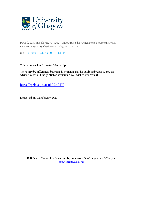 (PDF) Introducing the Armed Nonstate Actor Rivalry Dataset (ANARD ...