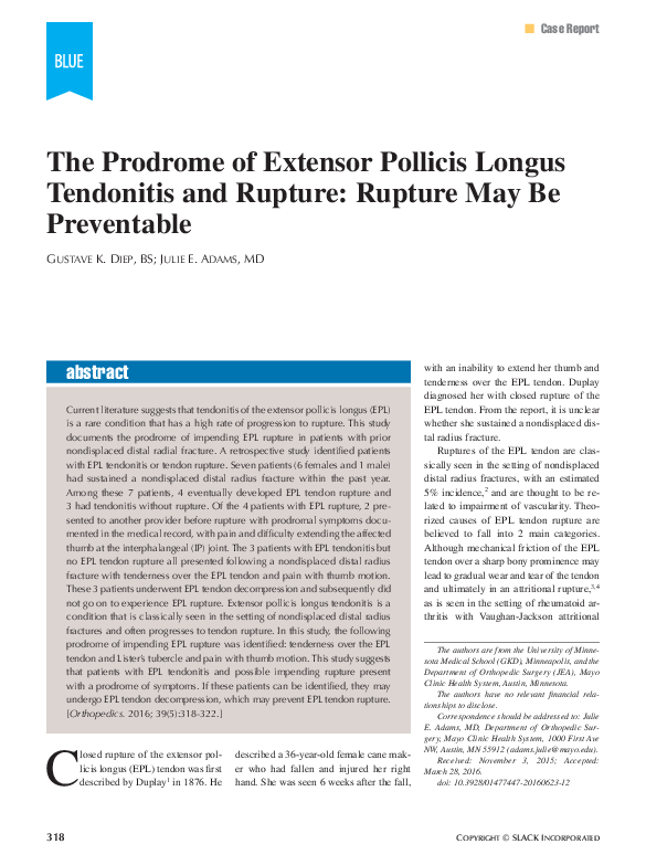 (PDF) The Prodrome of Extensor Pollicis Longus Tendonitis and Rupture ...
