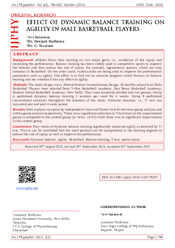 (PDF) Effect of Dynamic Balance Training on Agility in Male Basketball ...