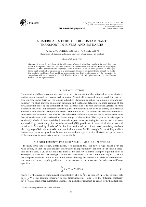 (PDF) Numerical Methods for Contaminant Transport in Rivers and Estuaries