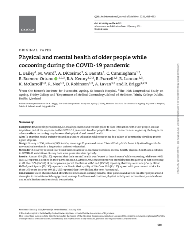 (PDF) Physical and mental health of older people while cocooning during ...