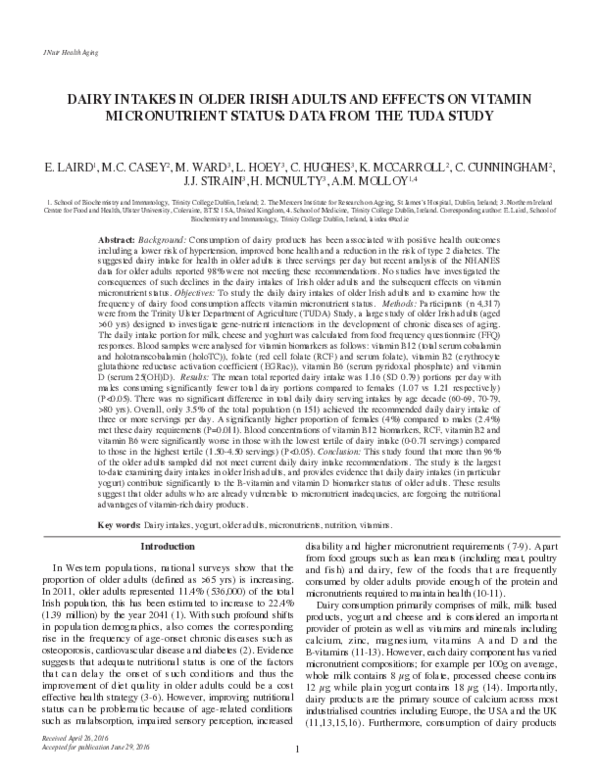 (PDF) Dairy intakes in older Irish adults and effects on vitamin ...