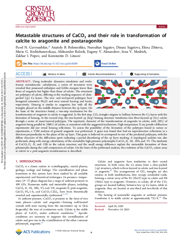 (PDF) Metastable structures of CaCO3 and their role in transformation ...