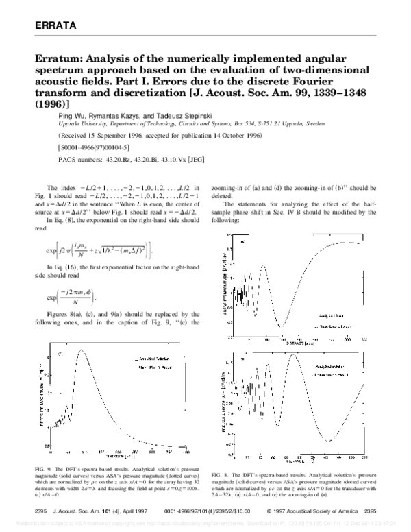 (PDF) Erratum: Analysis of the numerically implemented angular spectrum ...