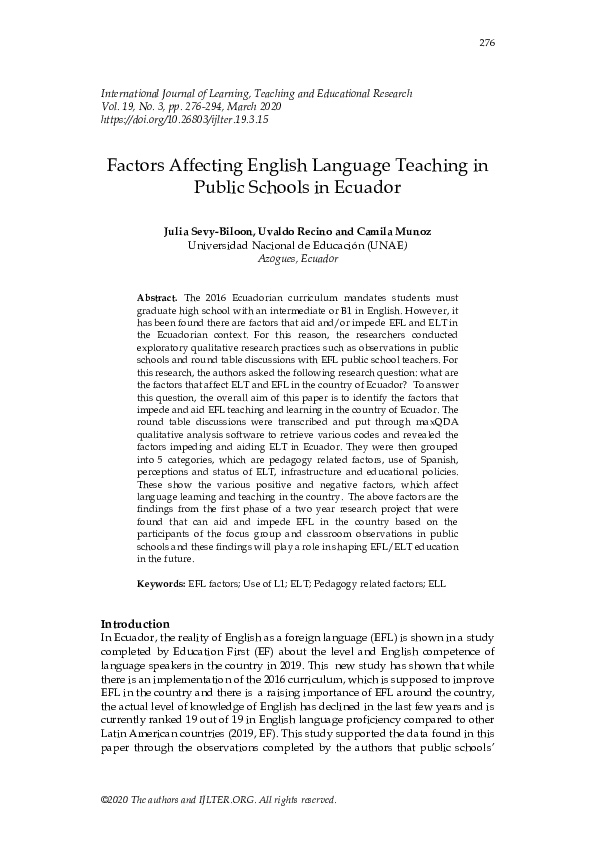 (PDF) Factors Affecting English Language Teaching in Public Schools in ...