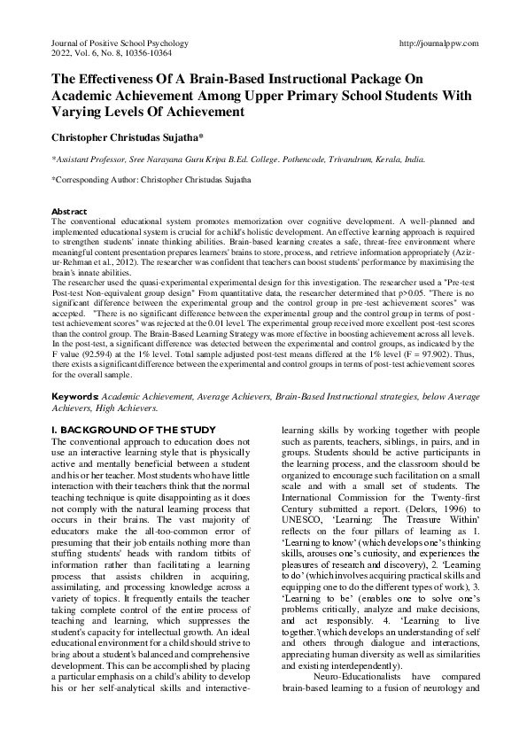 (PDF) The Effectiveness Of A Brain-Based Instructional Package On ...