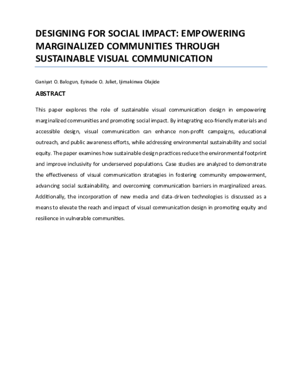 (PDF) DESIGNING FOR SOCIAL IMPACT: EMPOWERING MARGINALIZED COMMUNITIES ...