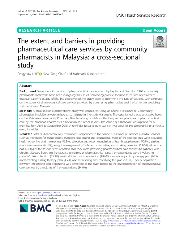 (PDF) The Extent and Barriers in Providing Pharmaceutical Care Services ...