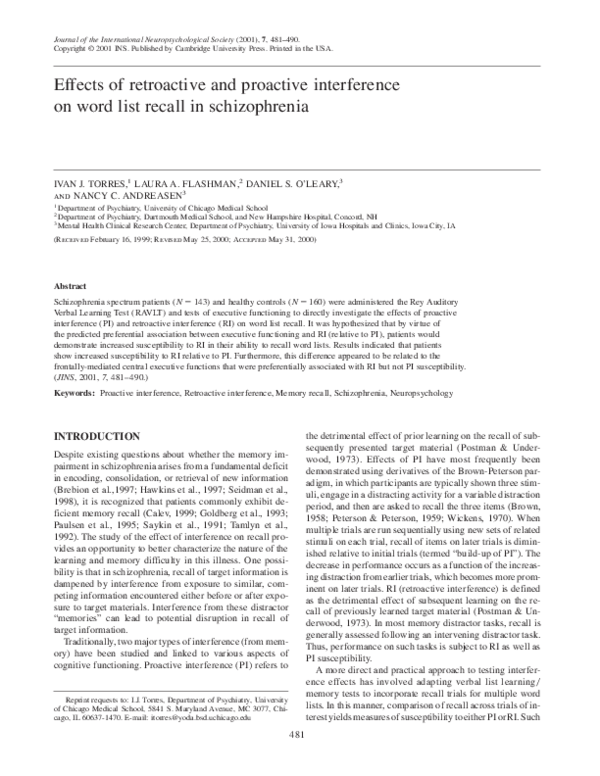 (PDF) Effects of retroactive and proactive interference on word list ...