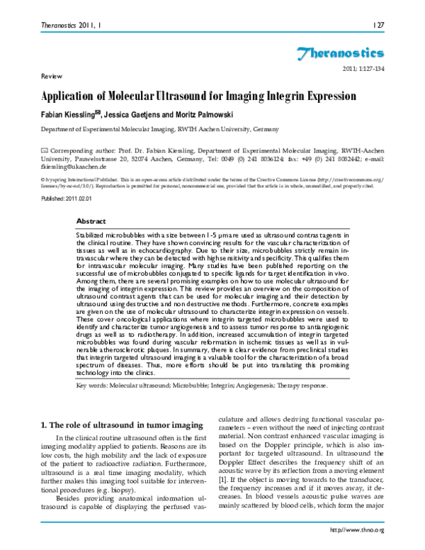 (PDF) Application of Molecular Ultrasound for Imaging Integrin Expression