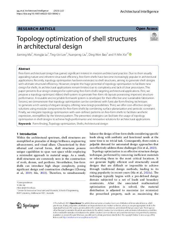 (PDF) Topology optimization of shell structures in architectural design