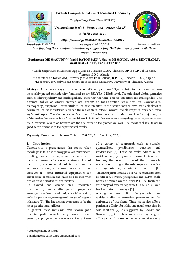 (PDF) Investigating the corrosion inhibition of copper using DFT ...