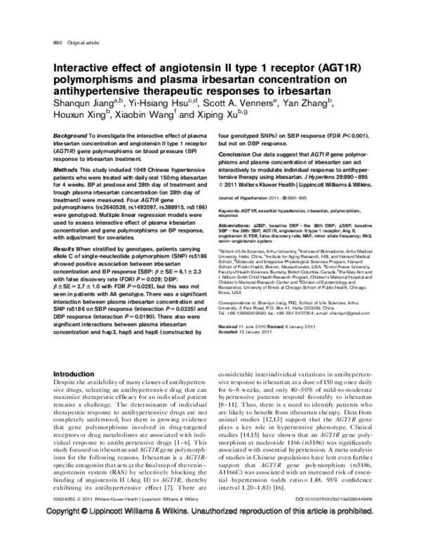 (PDF) Interactive effect of angiotensin II type 1 receptor (AGT1R ...