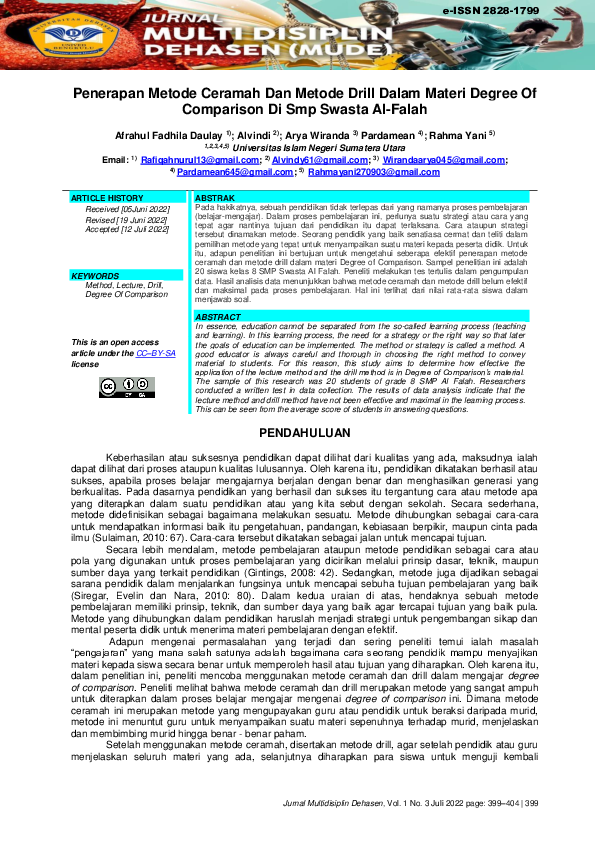  pdf penerapan metode ceramah dan metode drill dalam materi degree of