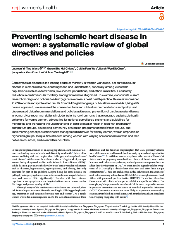 (PDF) Preventing ischemic heart disease in women: a systematic review ...