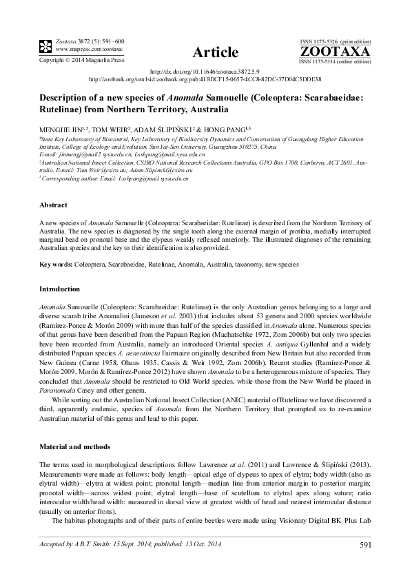 (PDF) Description of a new species of Anomala Samouelle (Coleoptera ...