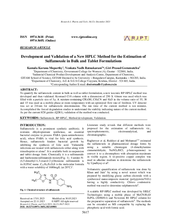 (PDF) Development and Validation of a New HPLC Method for the ...