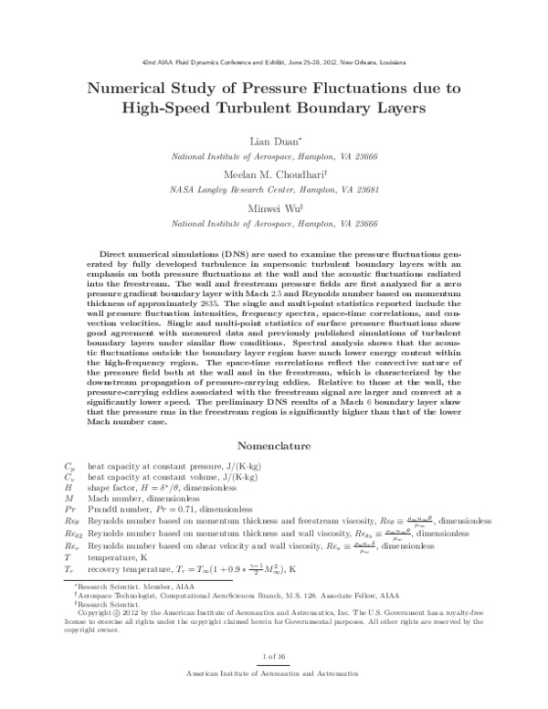 (PDF) Numerical Study of Pressure Fluctuations Due to High-Speed ...