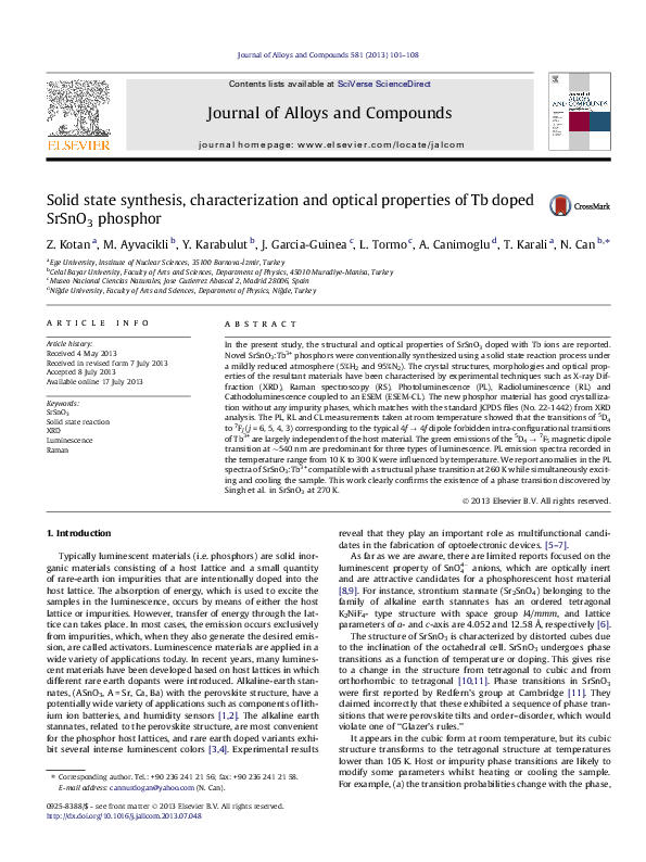 (PDF) Solid state synthesis, characterization and optical properties of ...