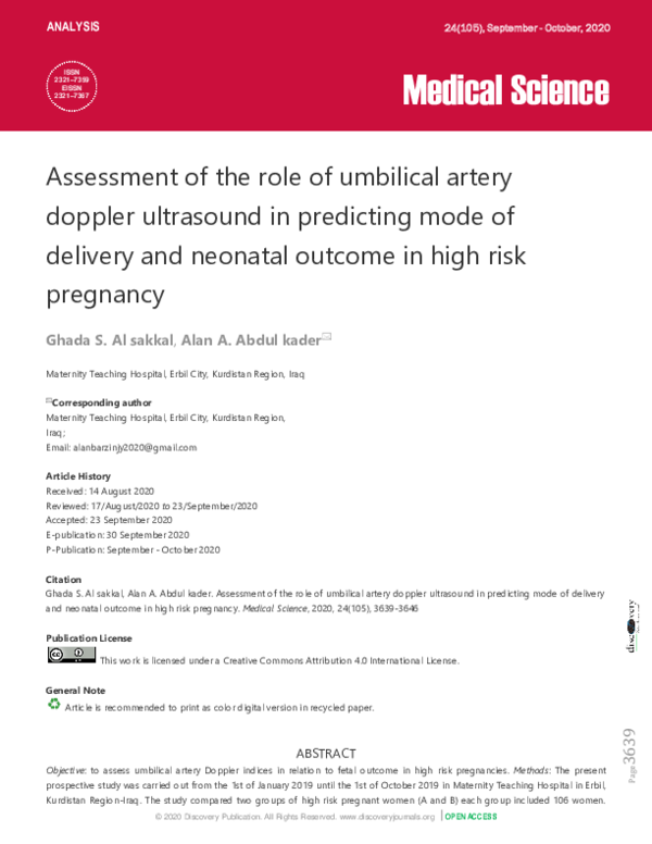 (PDF) Assessment of the role of umbilical artery doppler ultrasound in ...