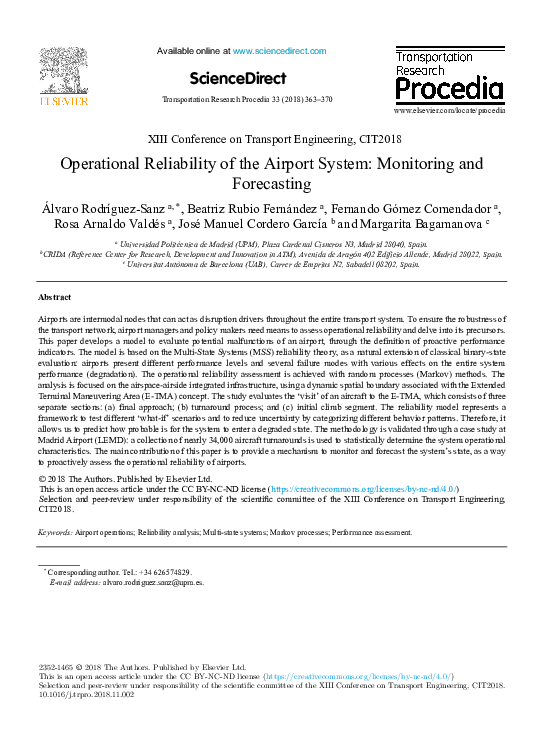 (PDF) Operational Reliability of the Airport System: Monitoring and ...