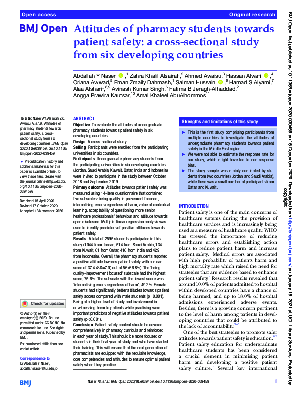 (PDF) Attitudes of pharmacy students towards patient safety: a cross ...
