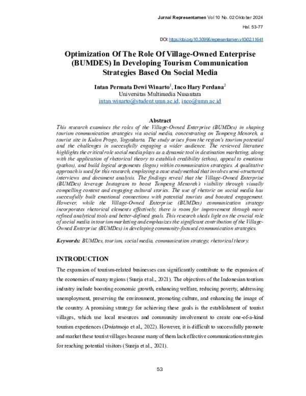Pdf Optimization Of The Role Of Village Owned Enterprise Bumdes In