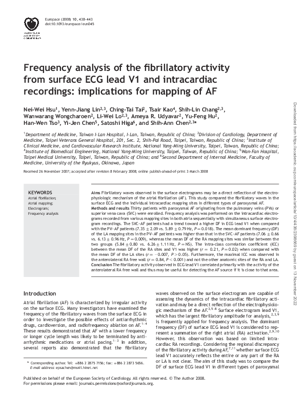 (PDF) Frequency analysis of the fibrillatory activity from surface ECG ...