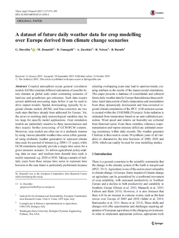 (PDF) A dataset of future daily weather data for crop modelling over ...