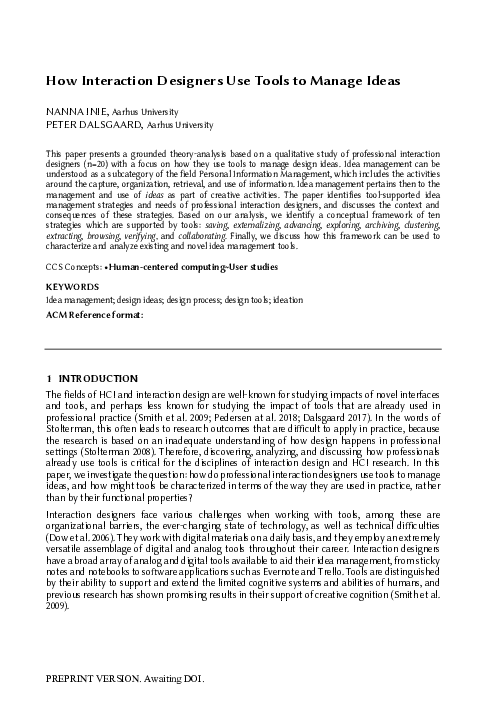 (PDF) How Interaction Designers Use Tools to Manage Ideas