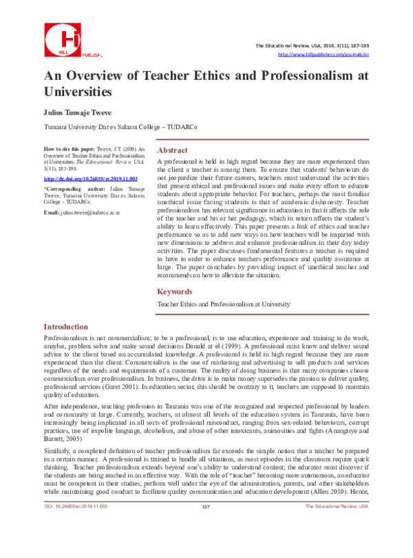 (PDF) An Overview of Teacher Ethics and Professionalism at Universities