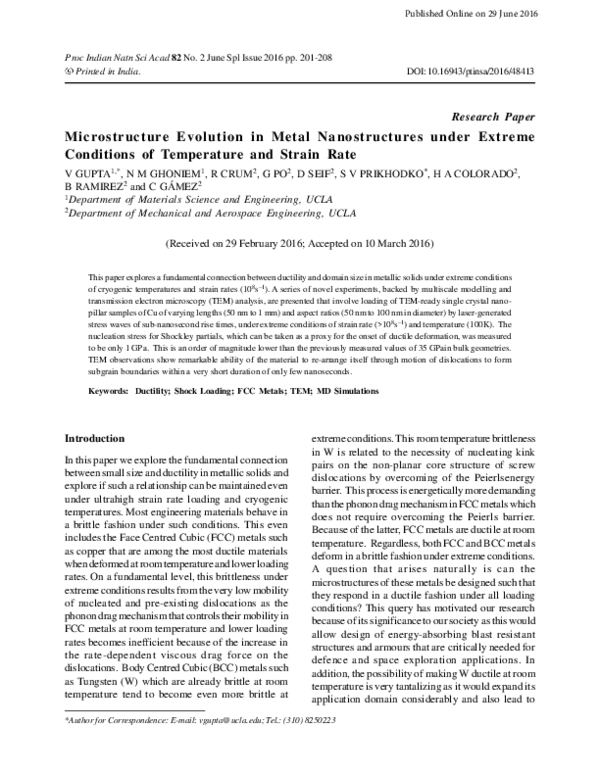 (PDF) Microstructure Evolution In Metal Nanostructures Under Extreme ...
