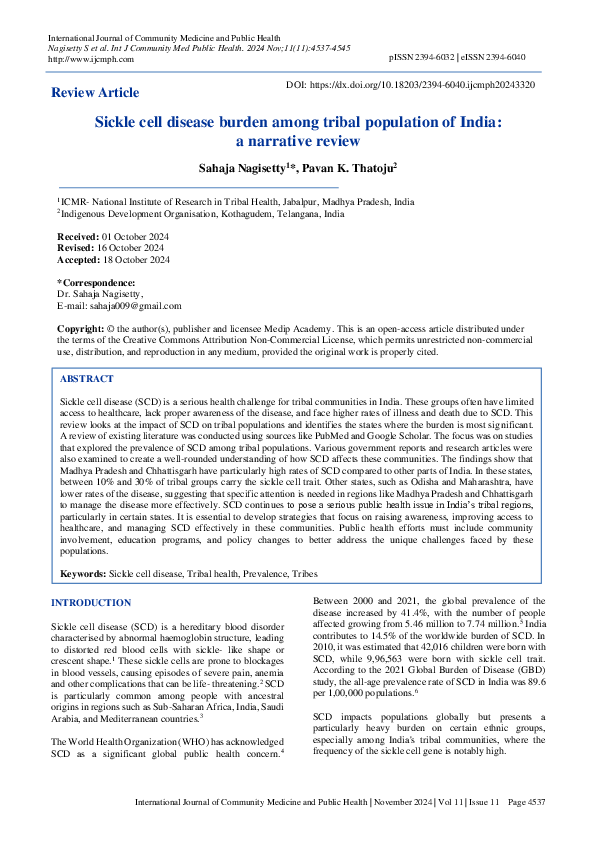 (PDF) Sickle cell disease burden among tribal population of India: a ...