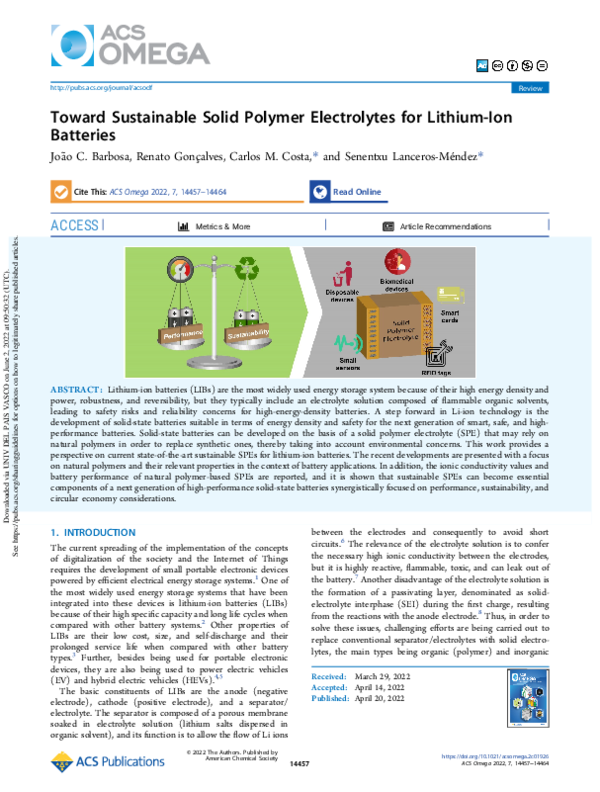 (PDF) Toward Sustainable Solid Polymer Electrolytes for Lithium-Ion ...