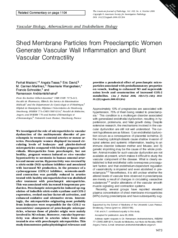 (PDF) Shed Membrane Particles from Preeclamptic Women Generate Vascular ...
