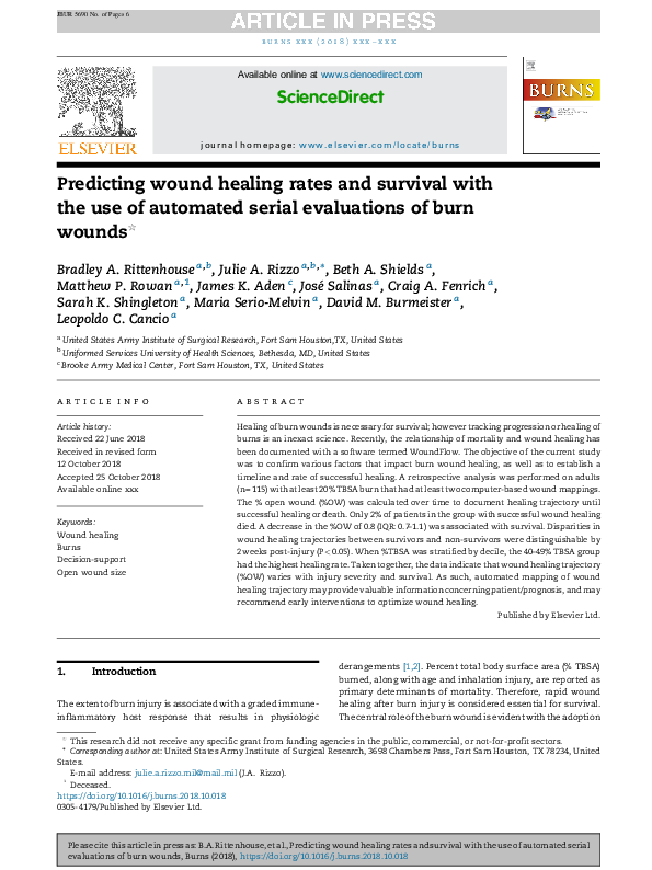 (PDF) Predicting wound healing rates and survival with the use of ...