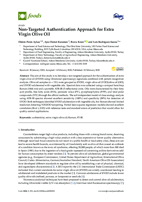 (PDF) Non-Targeted Authentication Approach for Extra Virgin Olive Oil