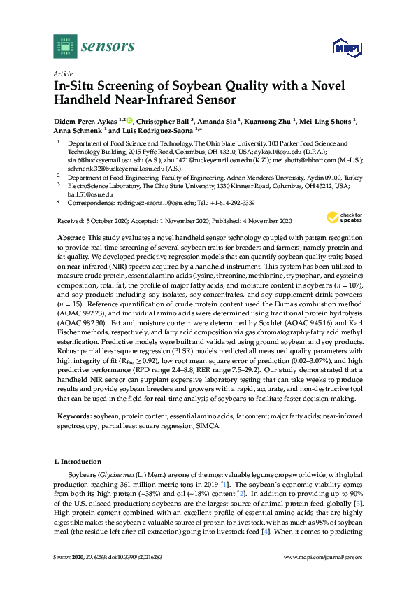 (PDF) In-Situ Screening of Soybean Quality with a Novel Handheld Near ...