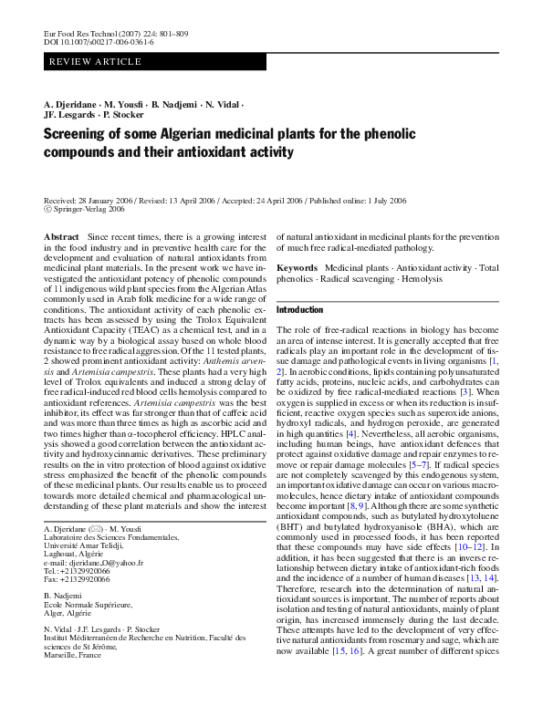 (PDF) Screening of some Algerian medicinal plants for the phenolic ...