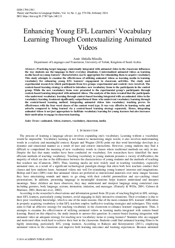 (PDF) Enhancing Young EFL Learners' Vocabulary Learning Through ...