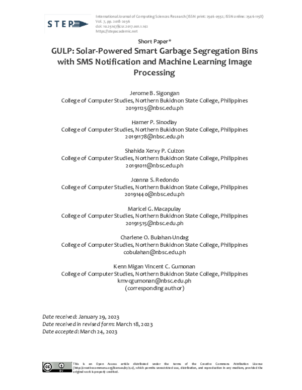 (PDF) GULP: Solar-Powered Smart Garbage Segregation Bins with SMS ...