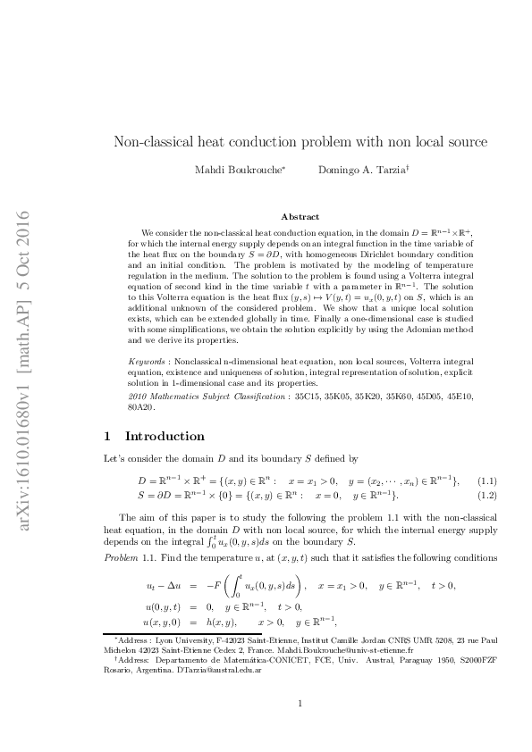 (PDF) Non-classical heat conduction problem with non local source