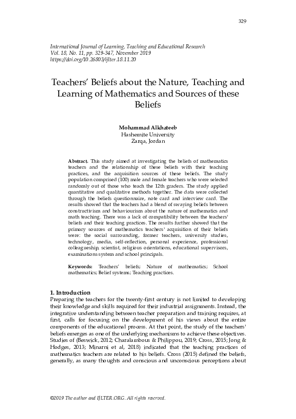 (PDF) Teachers’ Beliefs about the Nature, Teaching and Learning of ...