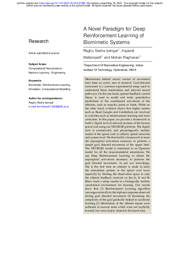 (PDF) A Deep Reinforcement Learning based approach for movement ...