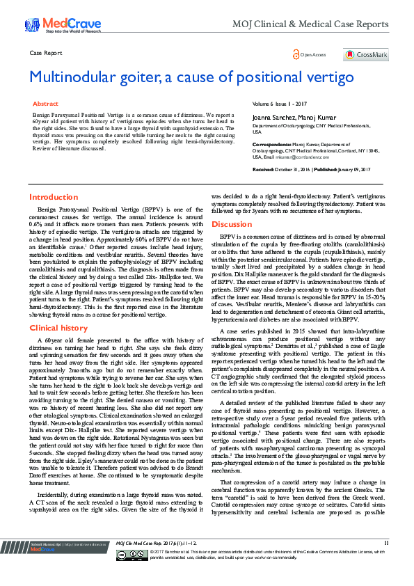 (PDF) Multinodular Goiter, a Cause of Positional Vertigo