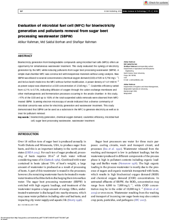 (PDF) Evaluation of microbial fuel cell (MFC) for bioelectricity ...