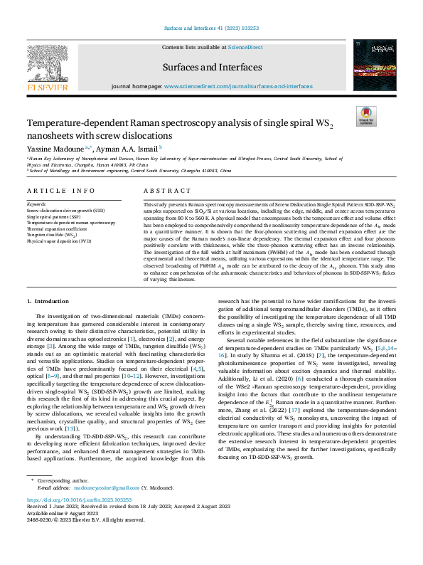 (PDF) Temperature-dependent Raman spectroscopy analysis of single ...