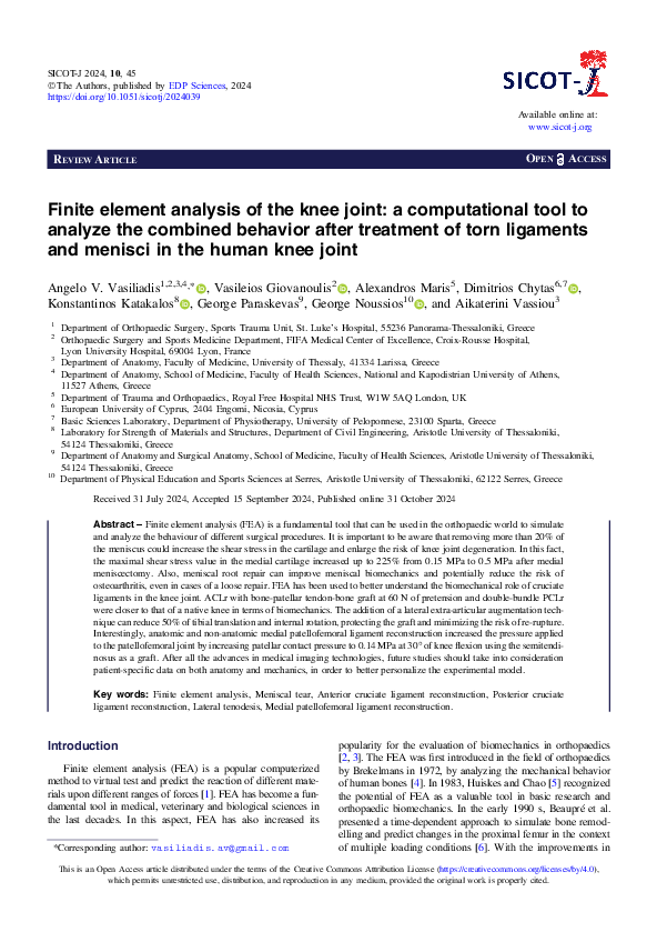 (PDF) Finite element analysis of the knee joint: a computational tool ...